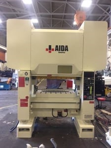 121 Ton, Aida, straight side double crank press, 3.1" stroke, 13.7" shut height