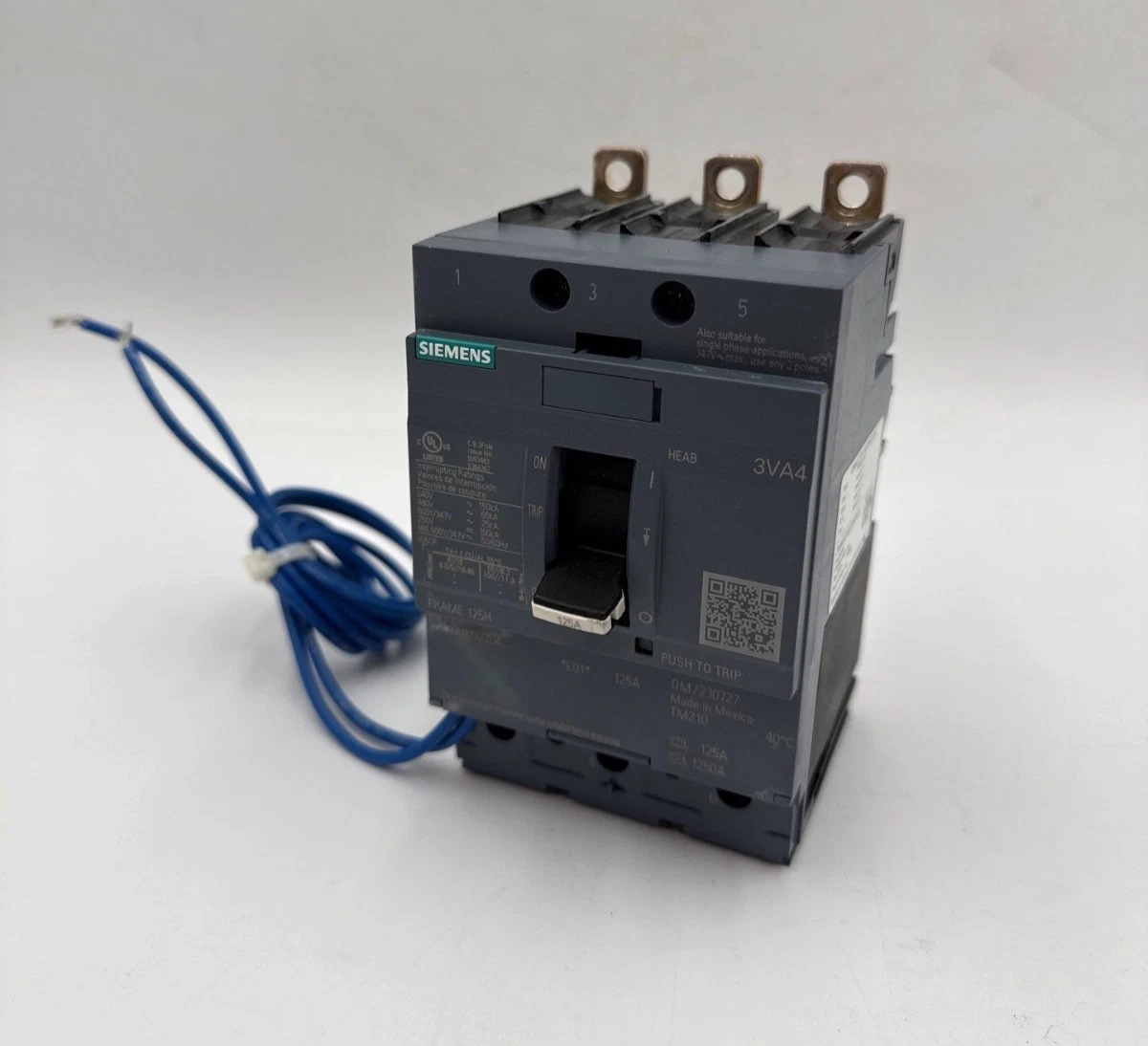 125 Amps, Siemens #3VA4112-6ED34-0AA0, Circuit Breaker, 3-Pole, 600 Volts, Shunt Trip, NEW (2 available)