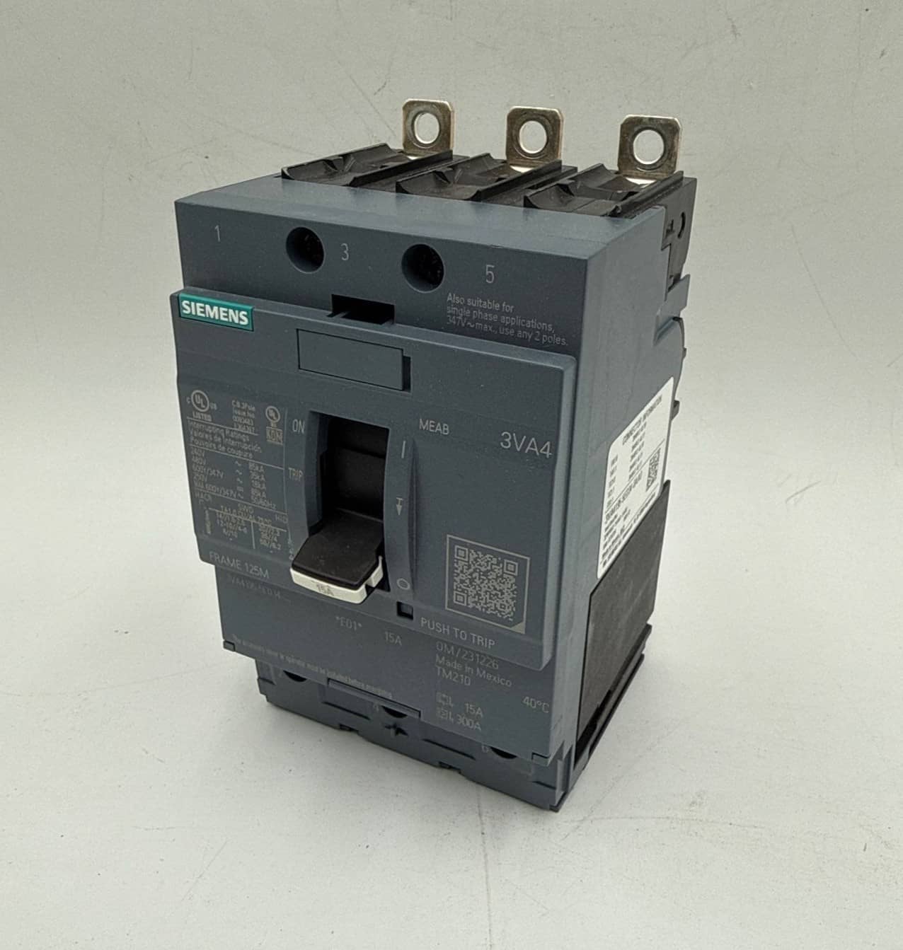 15 Amps, Siemens #3VA4195-5ED34-0AA0, Circuit Breaker, 3-Pole, 600 Volts, NEW