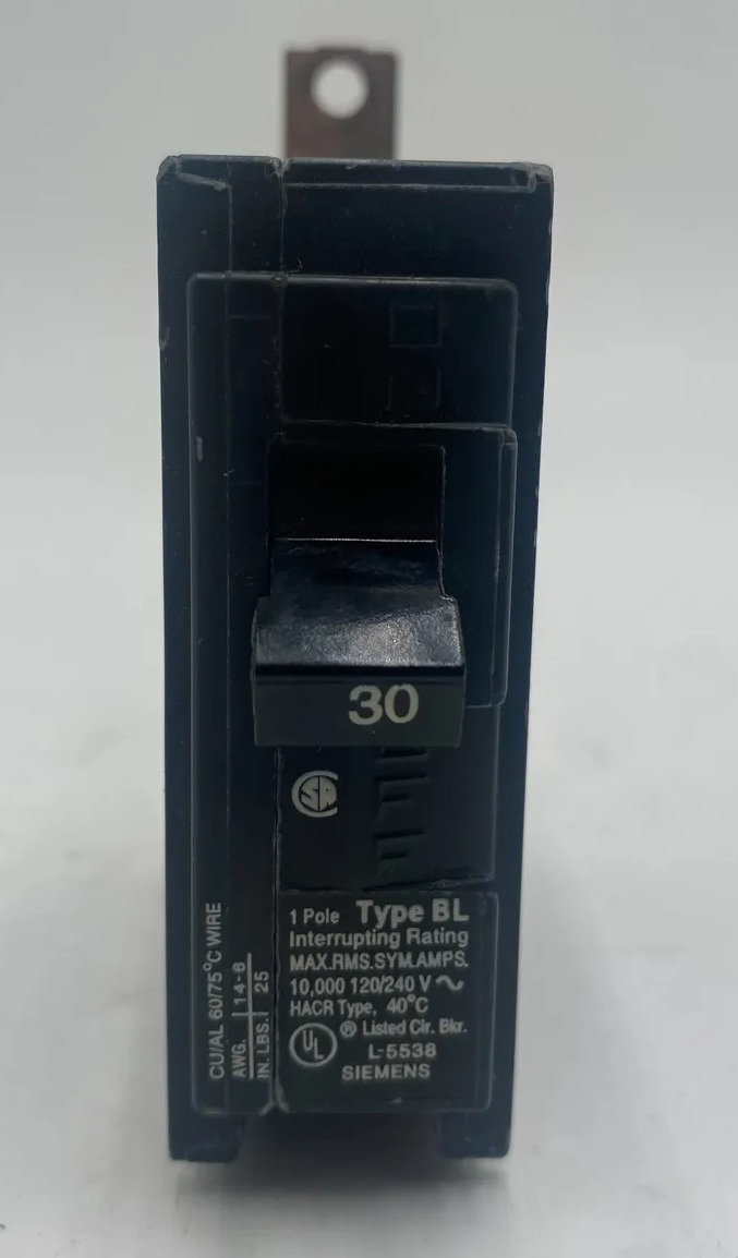30 Amps, Siemens #B130, Circuit Breaker, 1-Pole, 240 Volts