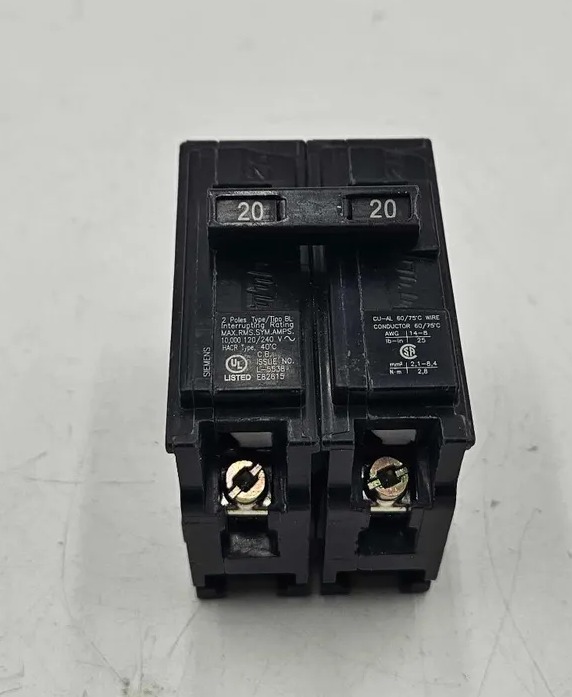 20 Amps, Siemens #B220, Circuit Breaker, 2-Pole, 240 Volts