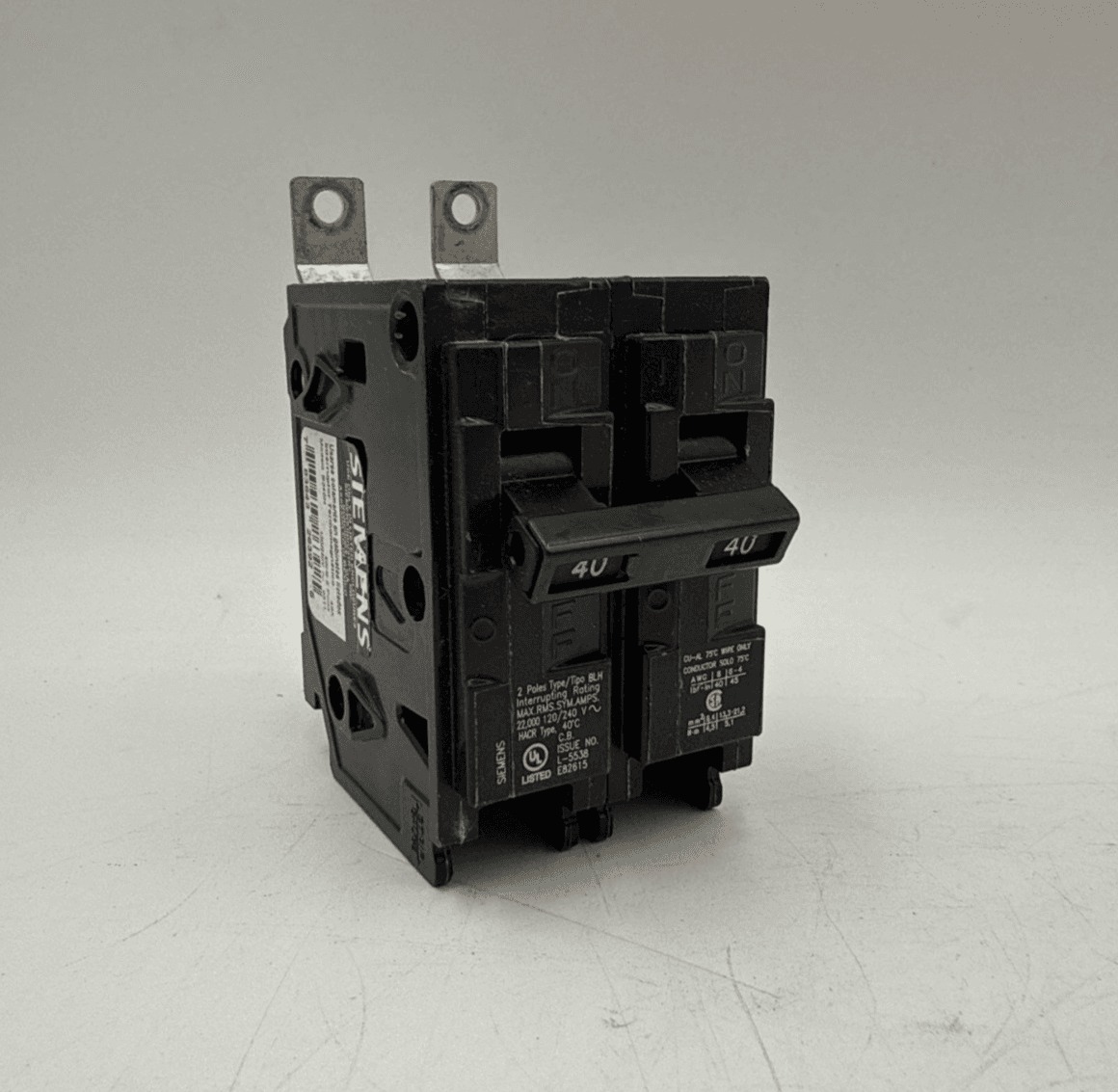 40 Amps, Siemens #B240H, Circuit Breaker, 2-Pole, 240/120 Volts, 22kA, Bolt-On