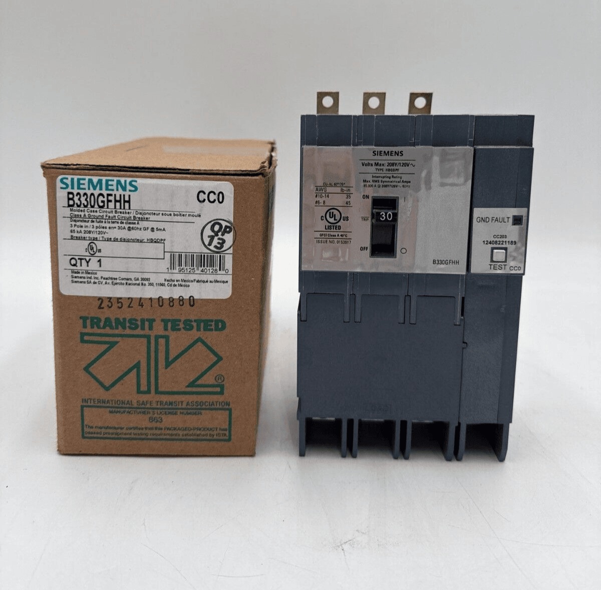 30 Amps, Siemens #B330GFHH, Circuit Breaker, 3-Pole, 208 Volts, 65kA, Bolt-On, NEW