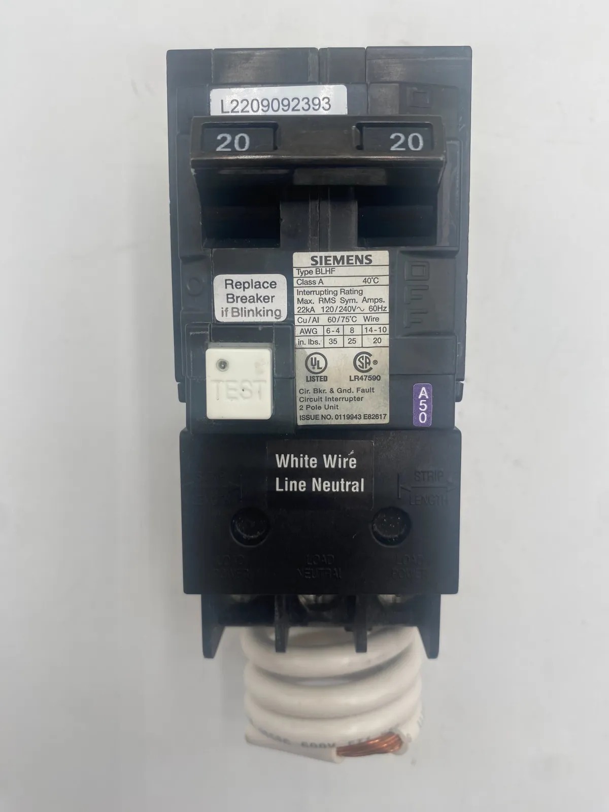 20 Amps, Siemens #BF220, Circuit Breaker, 2-Pole, 240 Volts, NEW