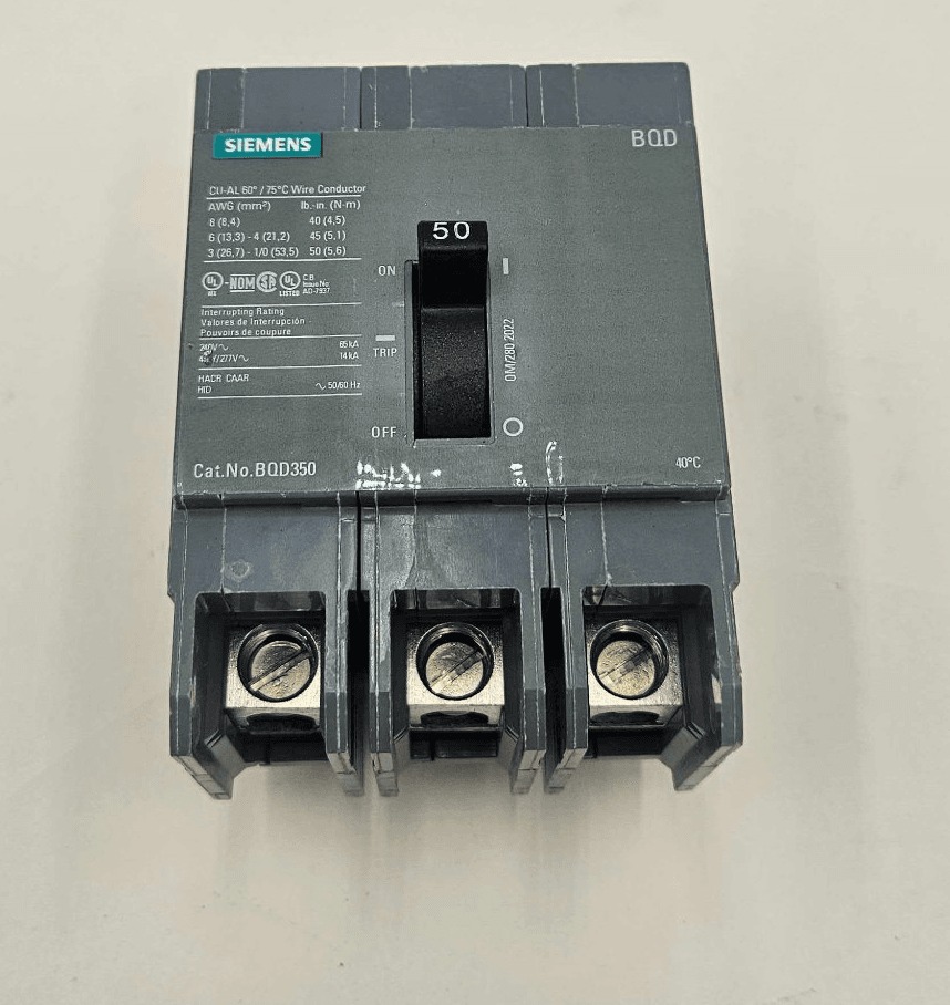 50 Amps, Siemens #BQD350, Circuit Breaker, 3-Pole, 480/277 Volts