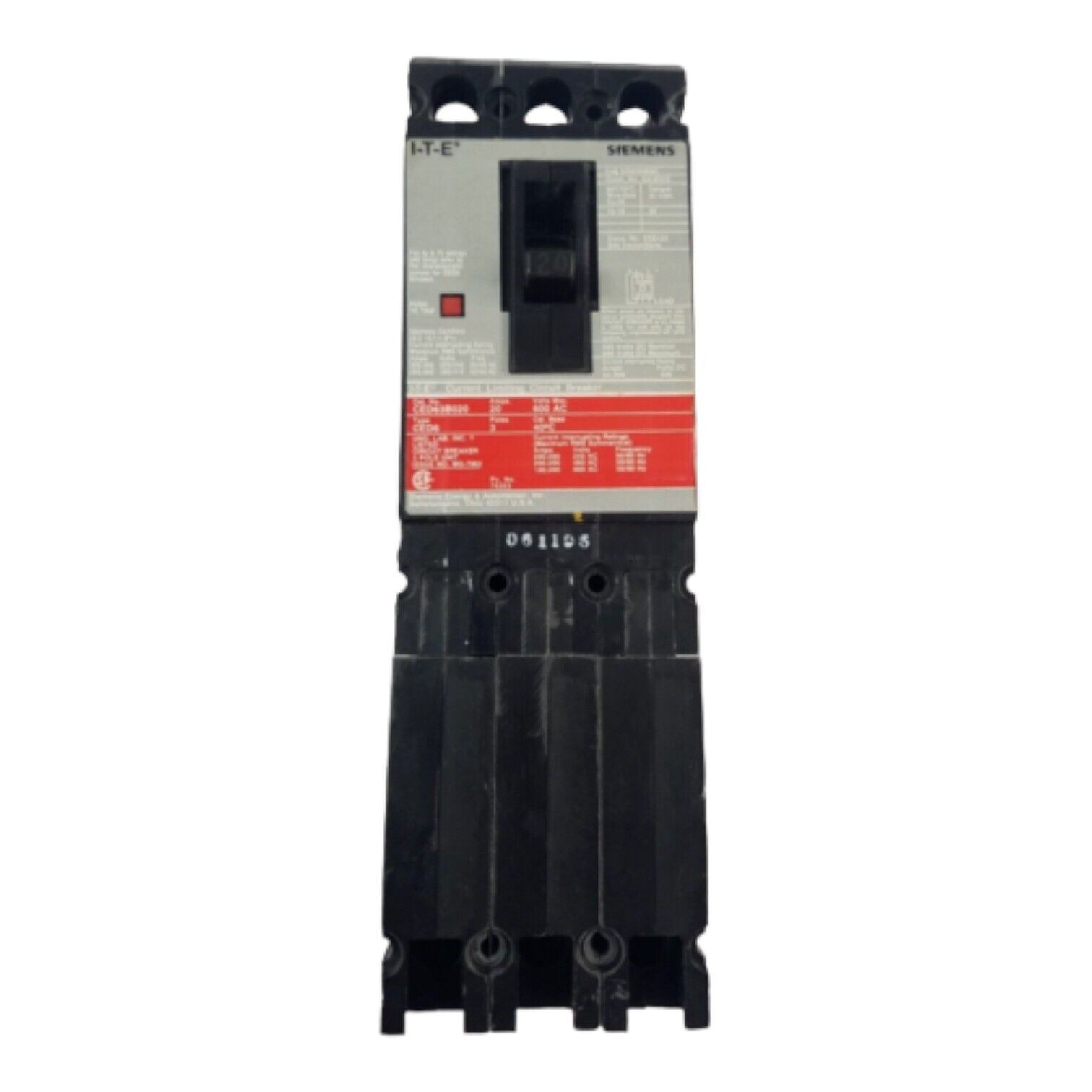 20 Amps, Siemens #CED63B020, Circuit Breaker, 3-Pole, 600 Volts, Bolt-On