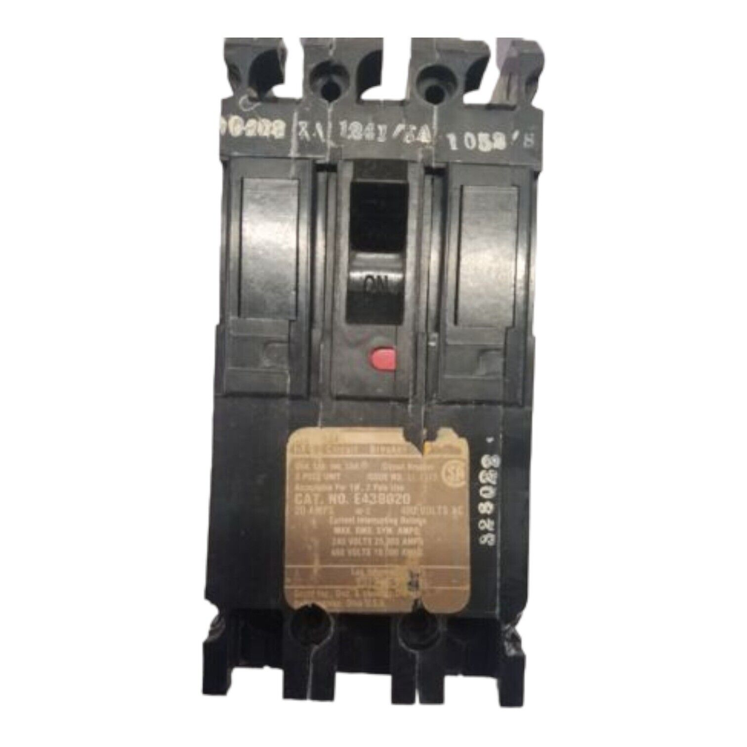 20 Amps, Siemens #E43B020, Circuit Breaker, 3-Pole, 480 Volts, Bolt-On