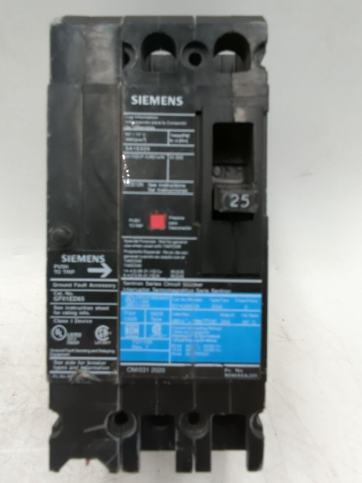 25 Amps, Siemens #ED42B025, Circuit Breaker, 2-Pole, 480 Volts, Bolt-On