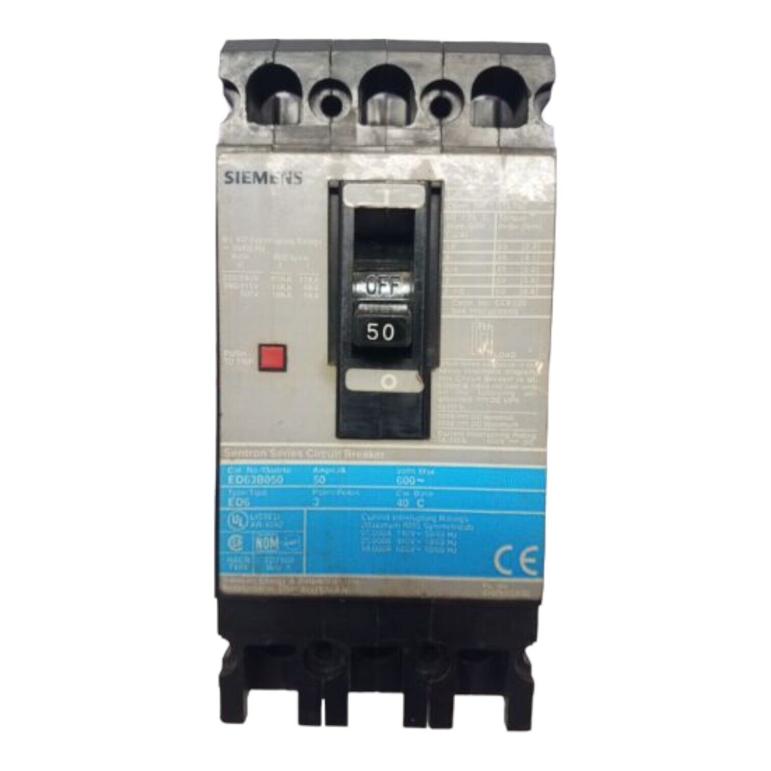 50 Amps, Siemens #ED63B050, Circuit Breaker, 3-Pole, 600 Volts, Bolt-On, NEW