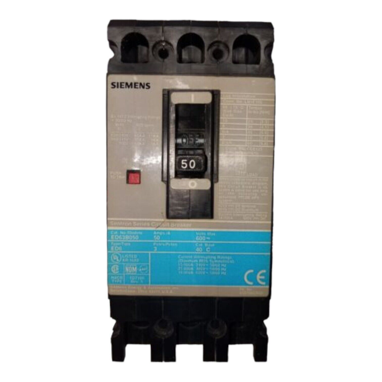 50 Amps, Siemens #ED63B050, Circuit Breaker, 3-Pole, 600 Volts, Bolt-On