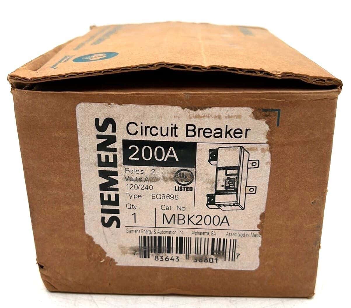 200 Amps, Siemens #EQ8695, Circuit Breaker, 2-Pole, 240 Volts, Bolt-On, NEW