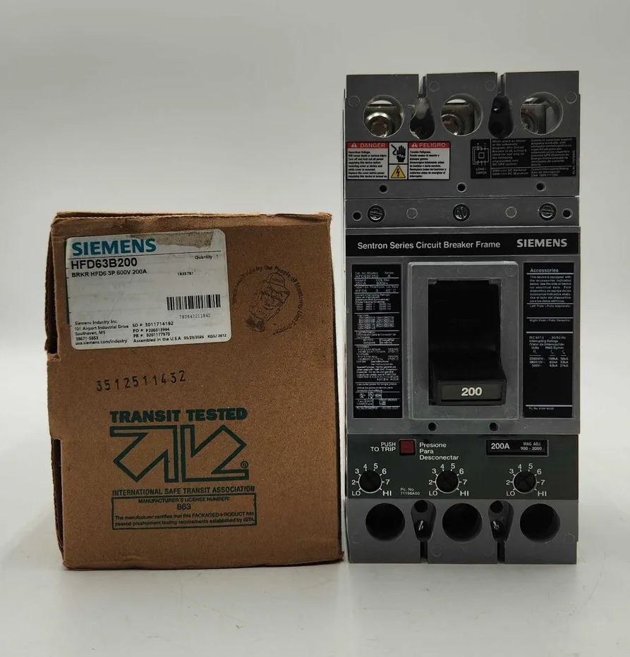 200 Amps, Siemens #HFD63B200, Circuit Breaker, 3-Pole, 600 Volts, NEW