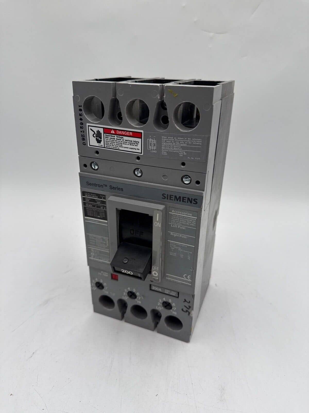 200 Amps, Siemens #HFXD63B200, Circuit Breaker, 3-Pole, 600 Volts