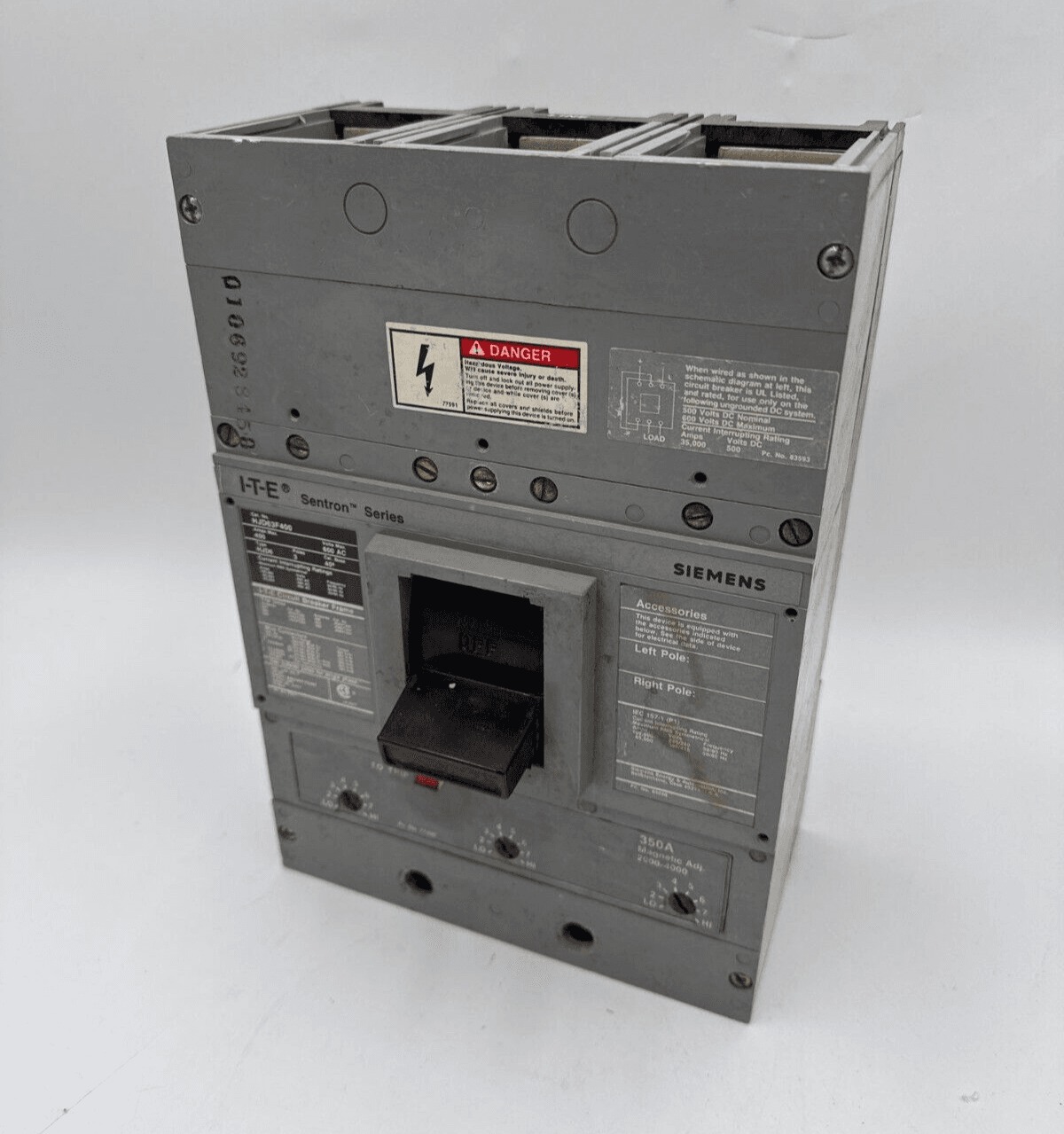 350 Amps, Siemens #HJD63B350, Circuit Breaker, 3-Pole, 600 Volts