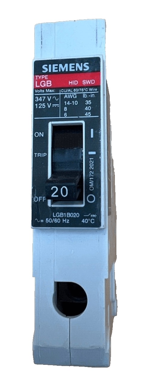 20 Amps, Siemens #LGB1B020, Circuit Breaker, 1-Pole, 277 Volts, Bolt-On