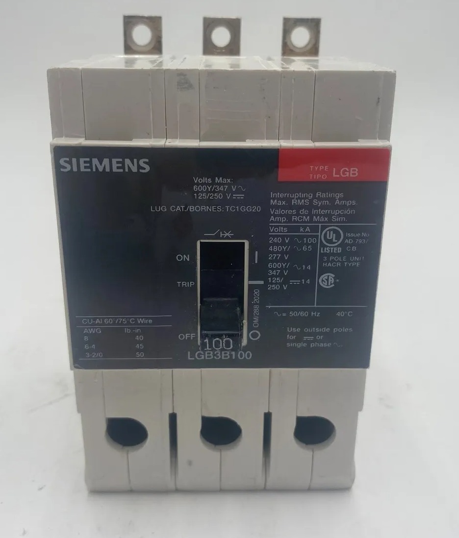 100 Amps, Siemens #LGB3B100, Circuit Breaker, 3-Pole, 277 Volts