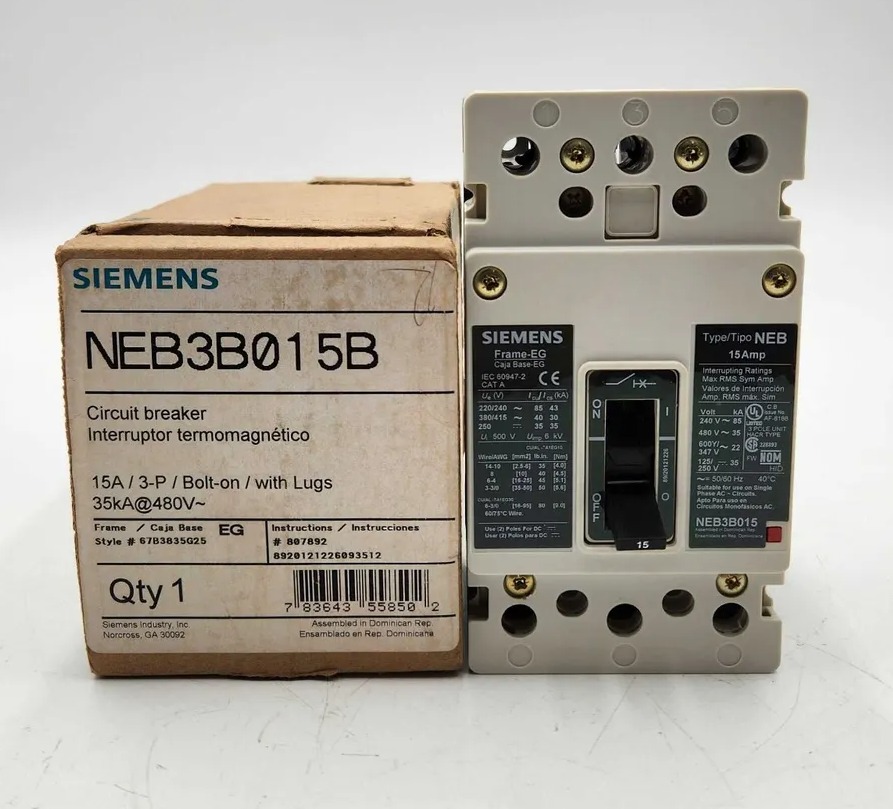 15 Amps, Siemens #NEB3B015B, Circuit Breaker, 3-Pole, 600 Volts, NEW