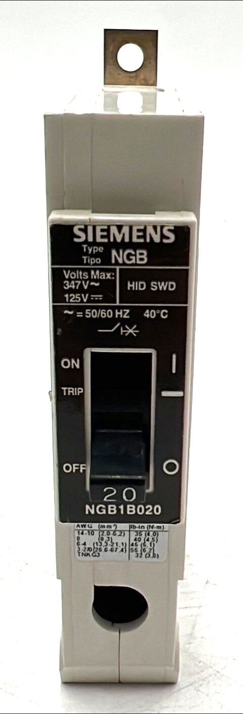 20 Amps, Siemens #NGB1B020, Circuit Breaker, 1-Pole, 347 Volts, Bolt-On