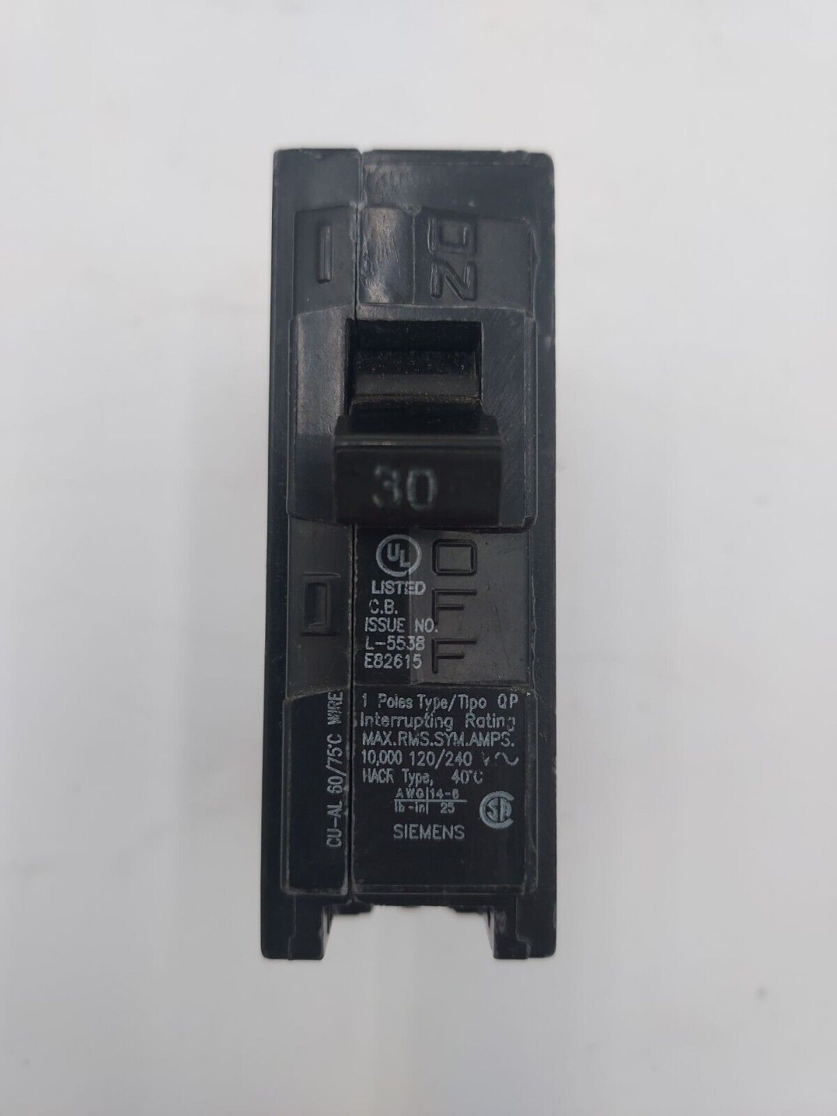 30 Amps, Siemens #Q130, Circuit Breaker, 1-Pole, 120 Volts, NEW
