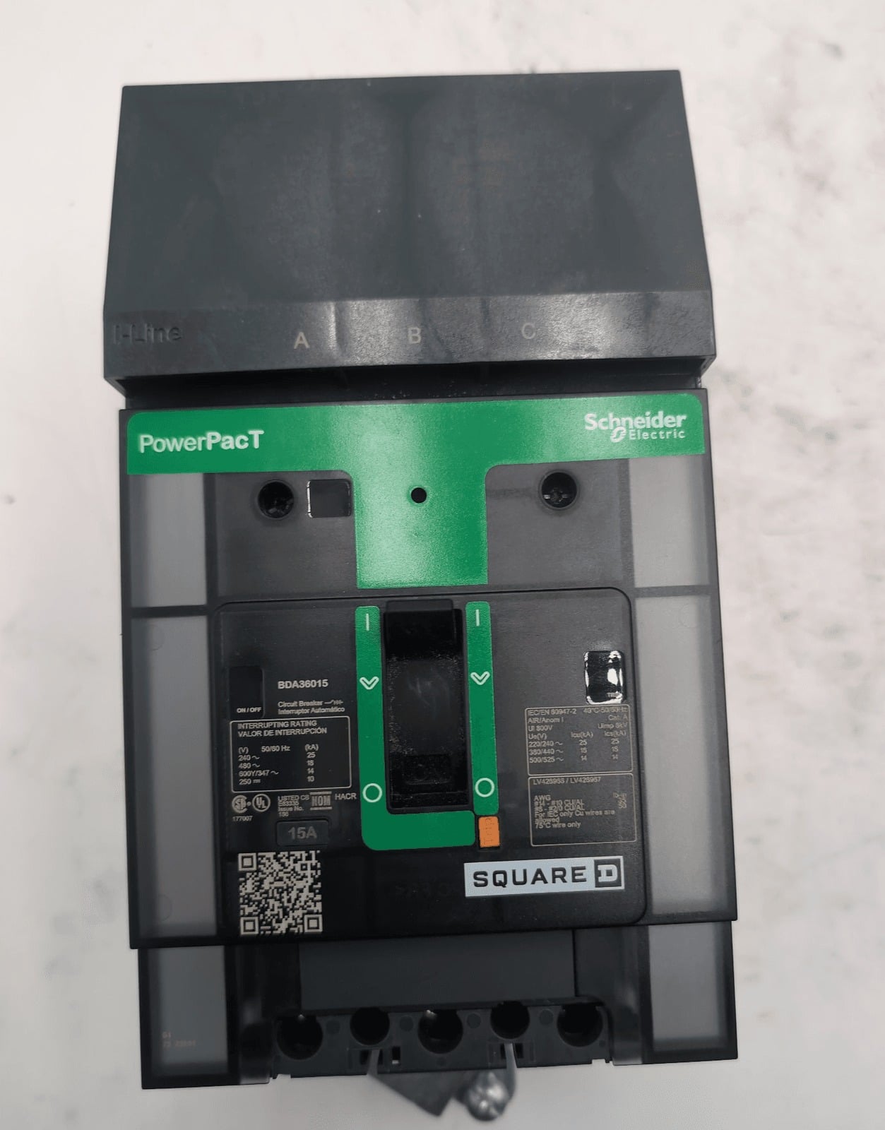 15 Amps, Square D #BDA36015, Circuit Breaker, 3-Pole, 600 Volts