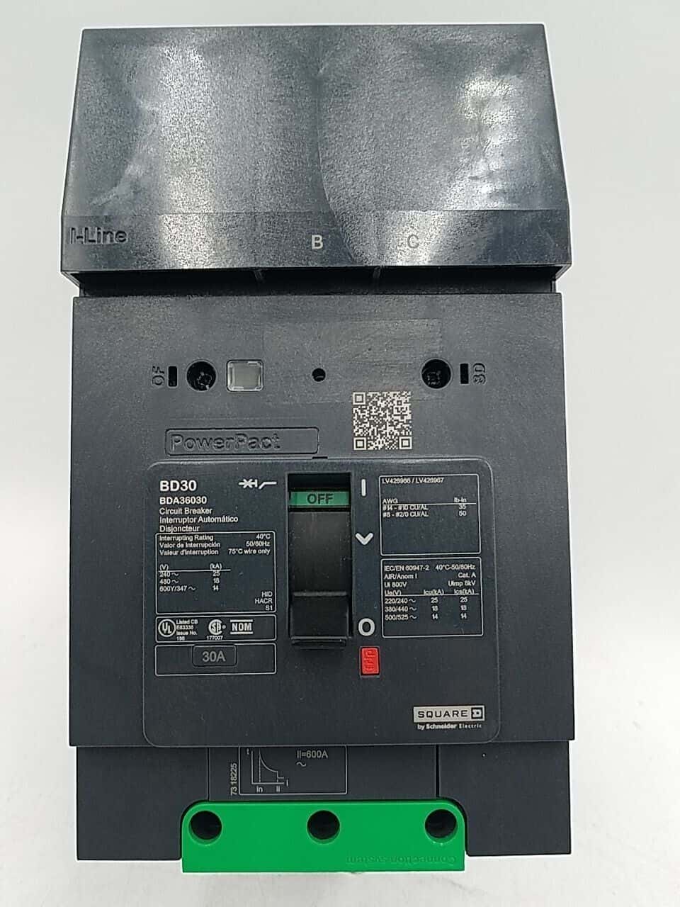 30 Amps, Square D #BDA36030, I-Line Circuit Breaker, 3-Pole, 600 Volts