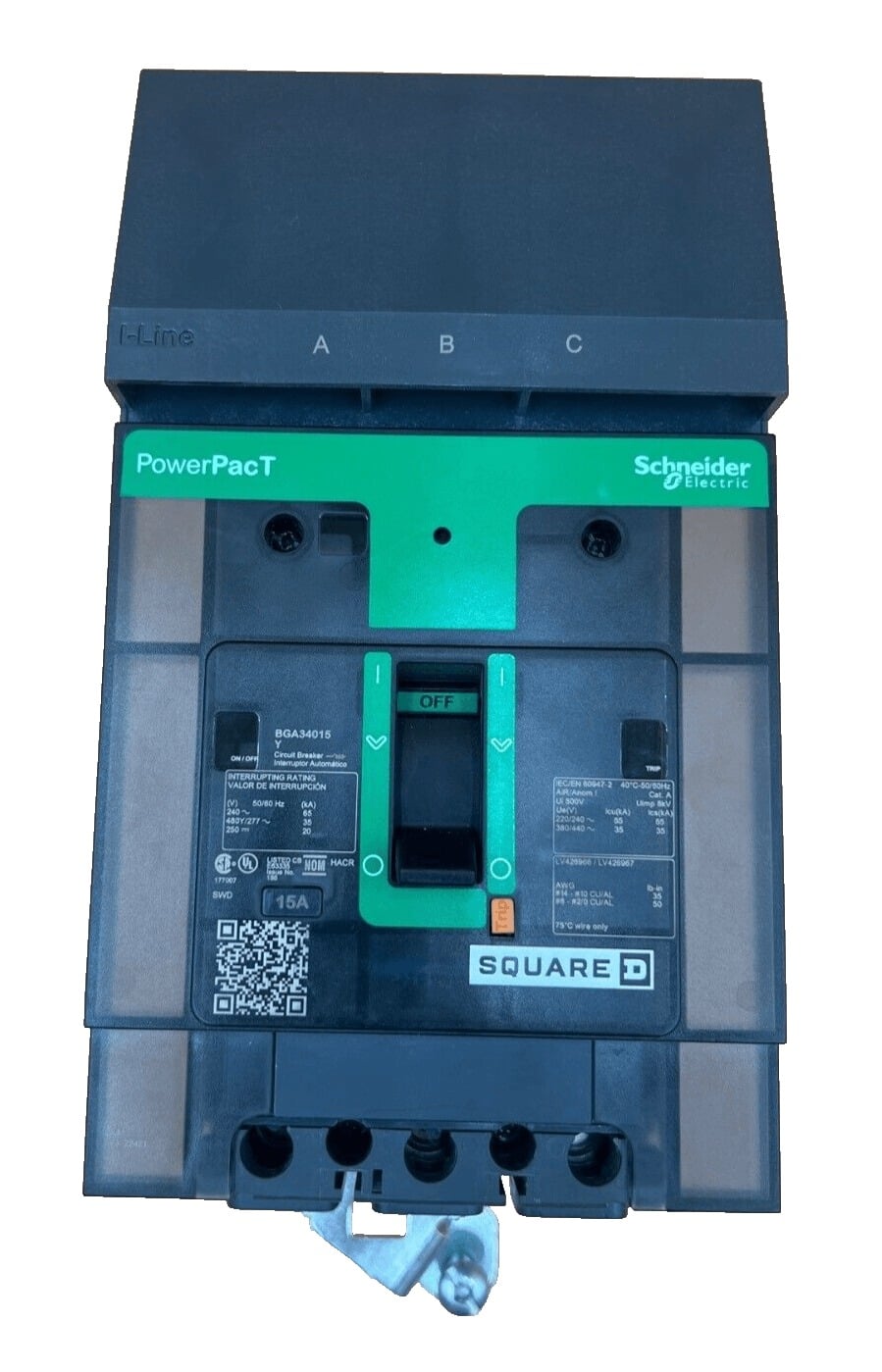 15 Amps, Square D #BGA34015Y, I-Line Circuit Breaker, 3-Pole, 480 Volts, NEW