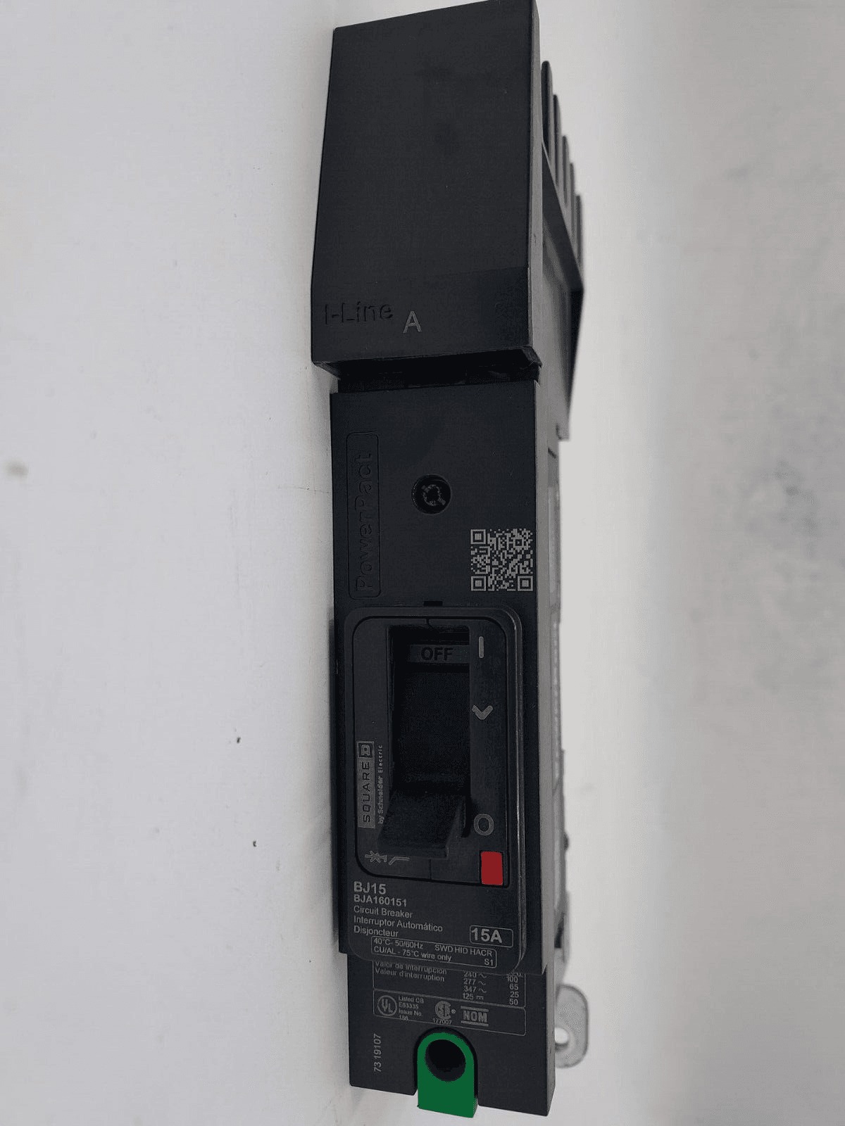 15 Amps, Square D #BJA160151, PowerPact I-Line Circuit Breaker, 1-Pole, 600/347 Volts, NEW