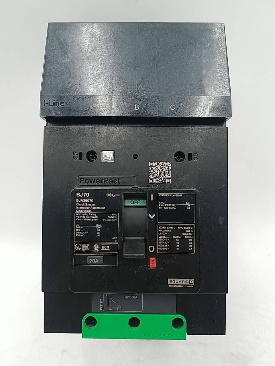 70 Amps, Square D #BJA36070, I-Line Circuit Breaker, 3-Pole, 600 Volts