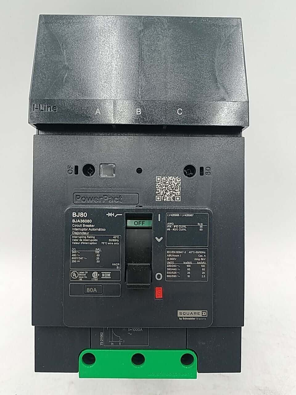 80 Amps, Square D #BJA36080, I-Line Circuit Breaker, 3-Pole, 600 Volts, NEW
