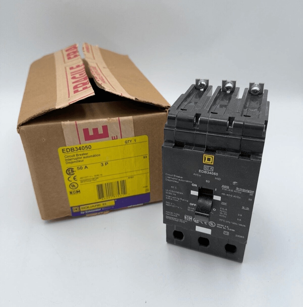 50 Amps, Square D #EDB, Circuit Breaker, 3-Pole, 480/277 Volts, Bolt-On, NEW