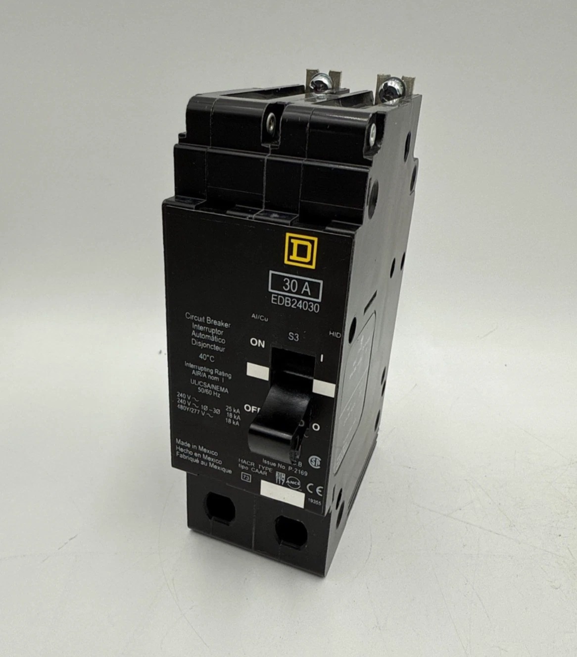 30 Amps, Square D #EDB24030, Circuit Breaker, 2-Pole, 480 Volts, Bolt-On, NEW