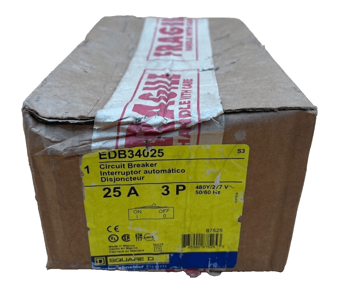 25 Amps, Square D #EDB34025, Circuit Breaker, 3-Pole, 480 Volts, Bolt-On, NEW