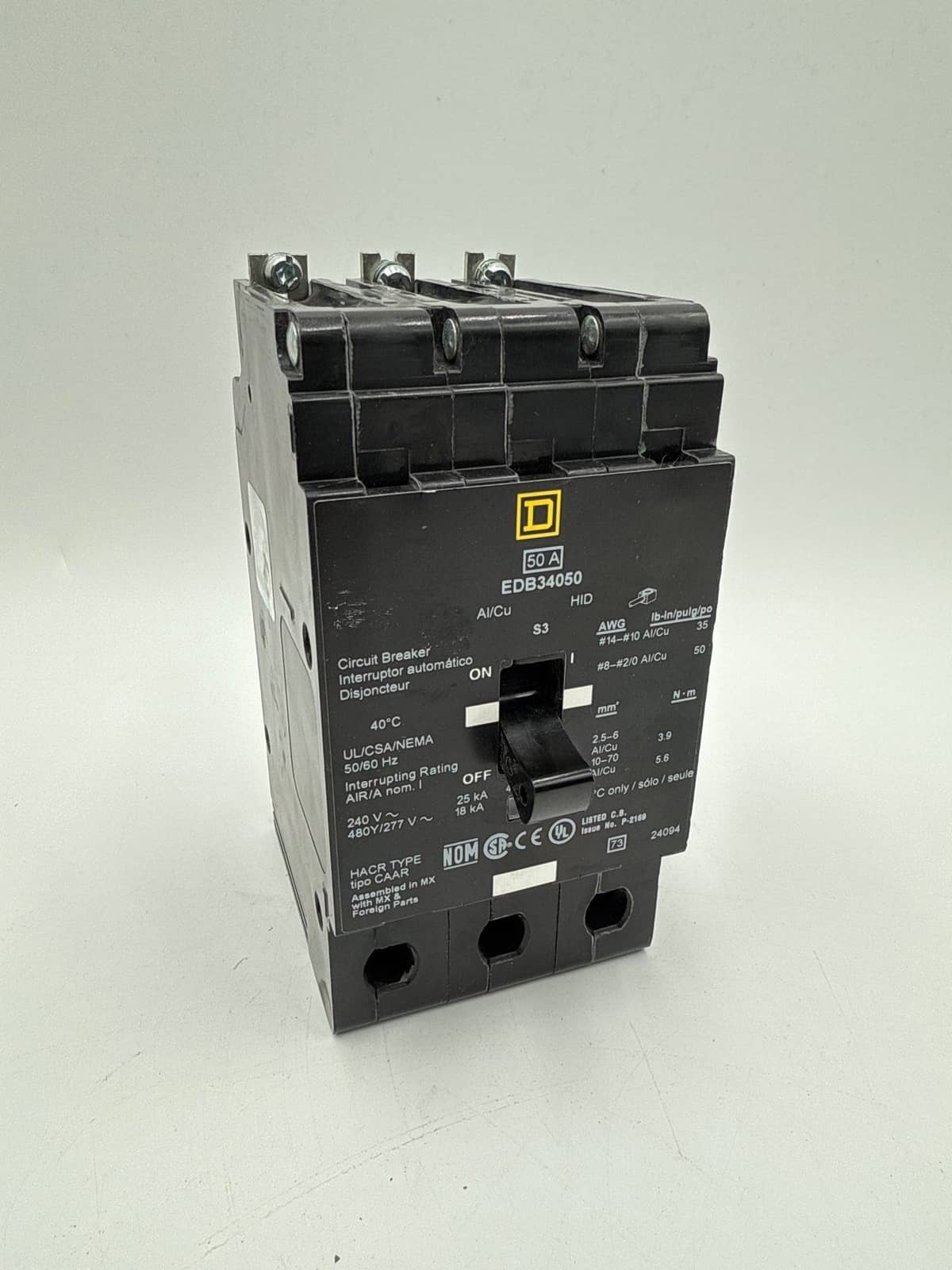 50 Amps, Square D #EDB34050, Circuit Breaker, 3-Pole, 480/277 Volts, NEW