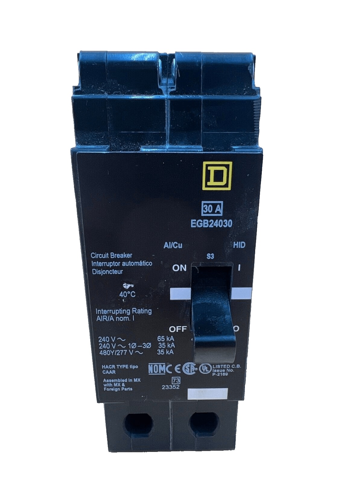 30 Amps, Square D #EGB24030, Circuit Breaker, 2-Pole, 480 Volts, Bolt-On
