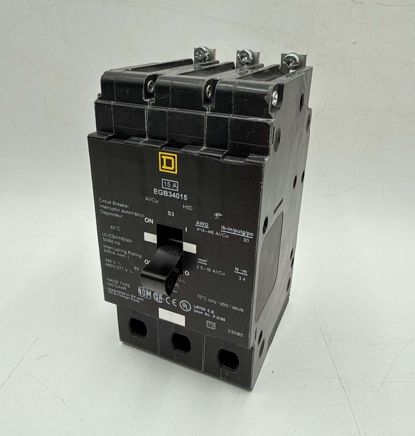 15 Amps, Square D #EGB34015, Circuit Breaker, 3-Pole, 480 Volts, Bolt-On (2 available)