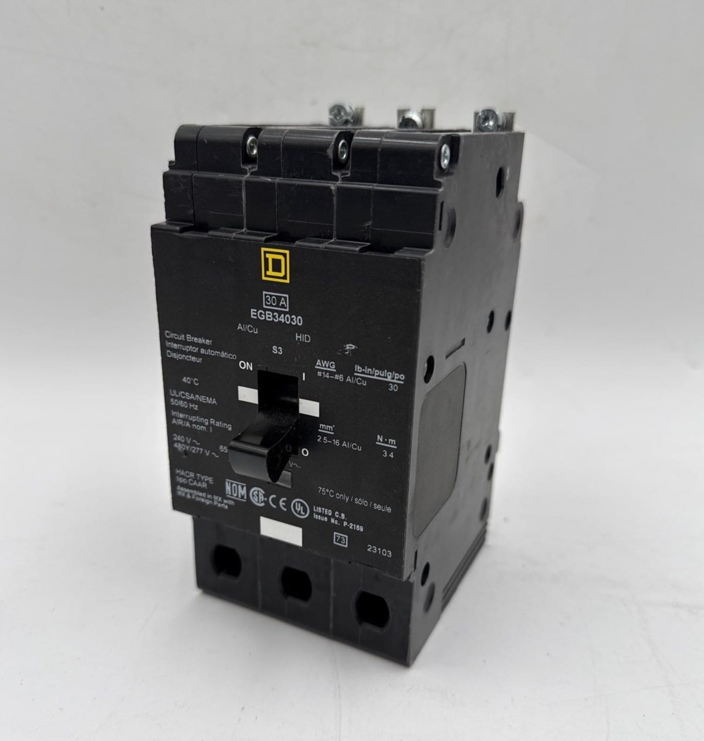30 Amps, Square D #EGB34030, Circuit Breaker, 3-Pole, 480 Volts, Bolt-On, NEW