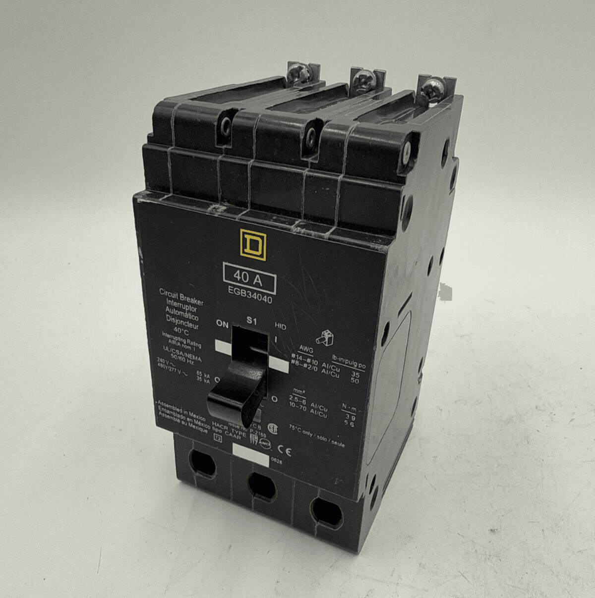 40 Amps, Square D #EGB34040, Circuit Breaker, 3-Pole, 480/277 Volts, Bolt-On