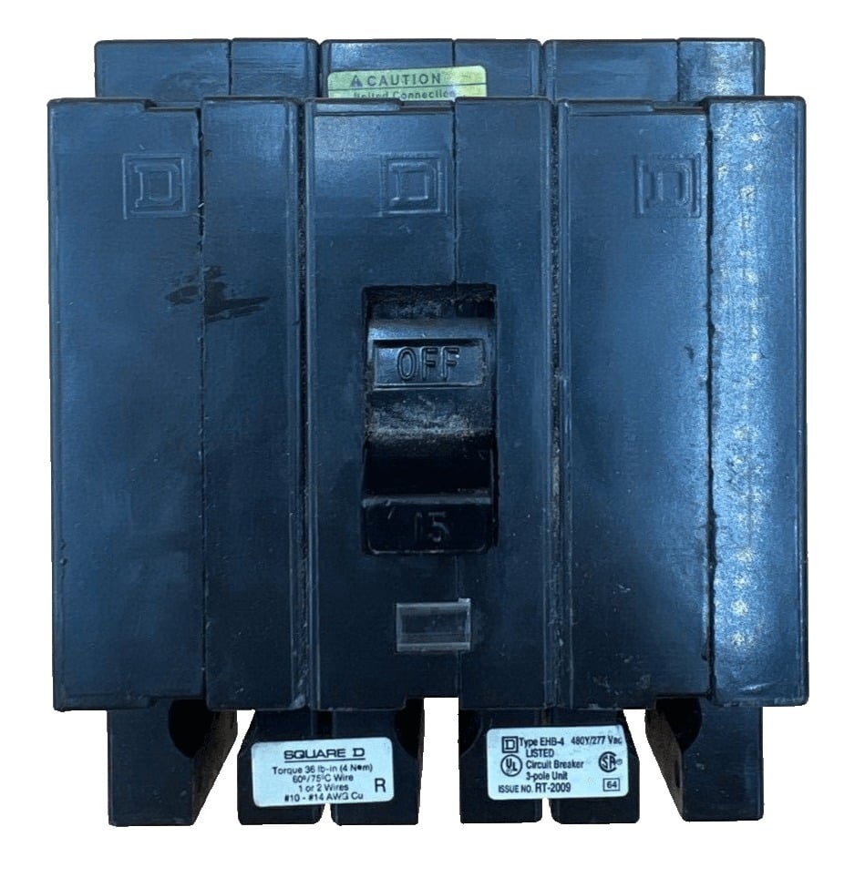 15 Amps, Square D #EHB34015, Circuit Breaker, 3-Pole, 480 Volts, Bolt-On