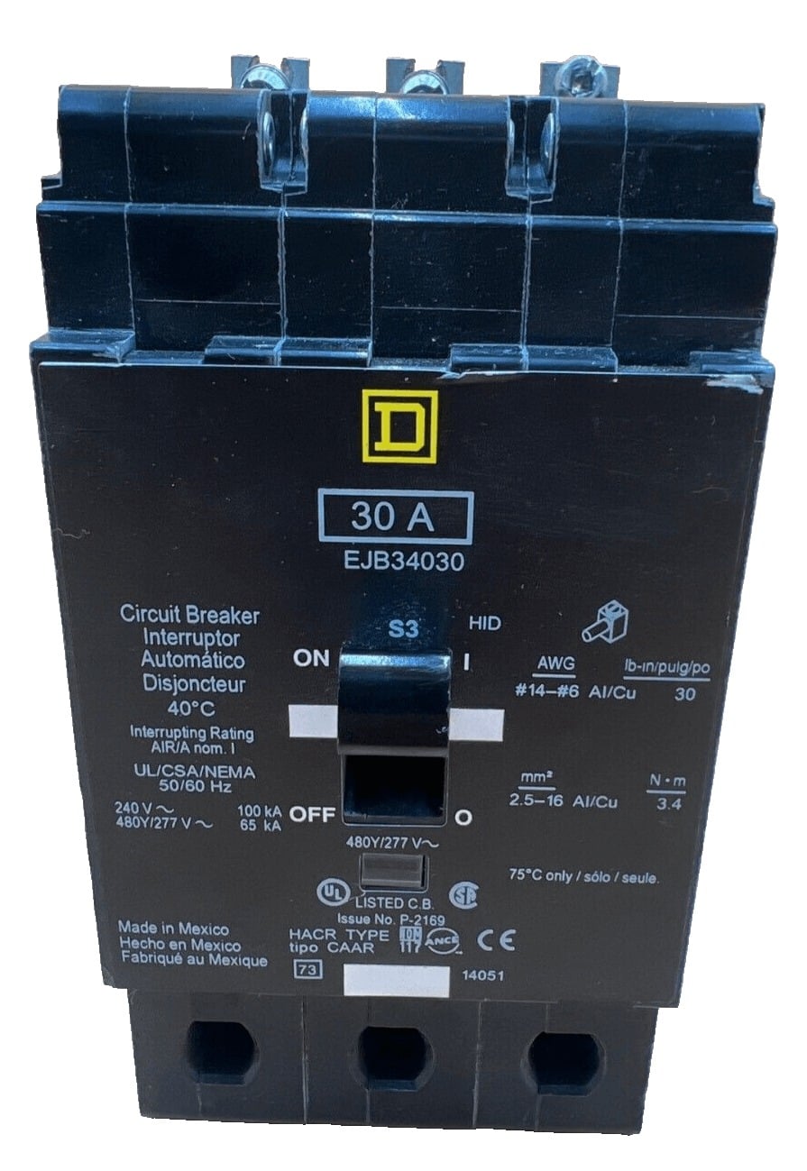 30 Amps, Square D #EJB34030, Circuit Breaker, 3-Pole, 480/277 Volts, Bolt-On