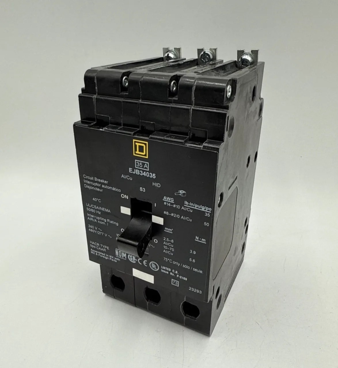 35 Amps, Square D #EJB34035, Circuit Breaker, 3-Pole, 480 Volts, Bolt-On, NEW