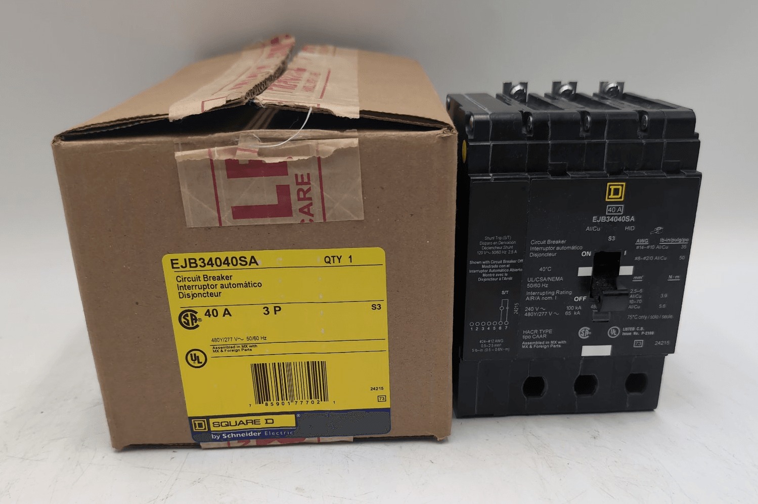 40 Amps, Square D #EJB34040SA, I-Line Circuit Breaker, 3-Pole, 240 Volts, NEW
