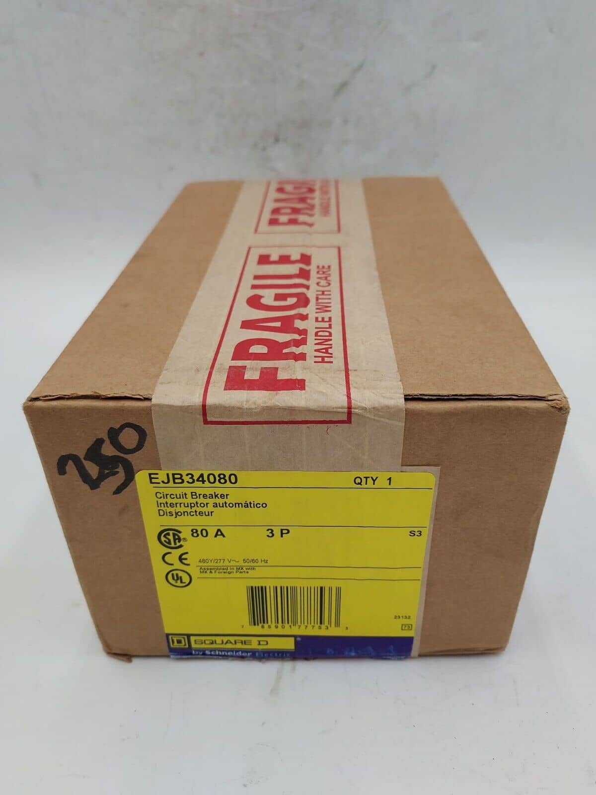 80 Amps, Square D #EJB34080, Circuit Breaker, 3-Pole, 480 Volts, Bolt-On, NEW