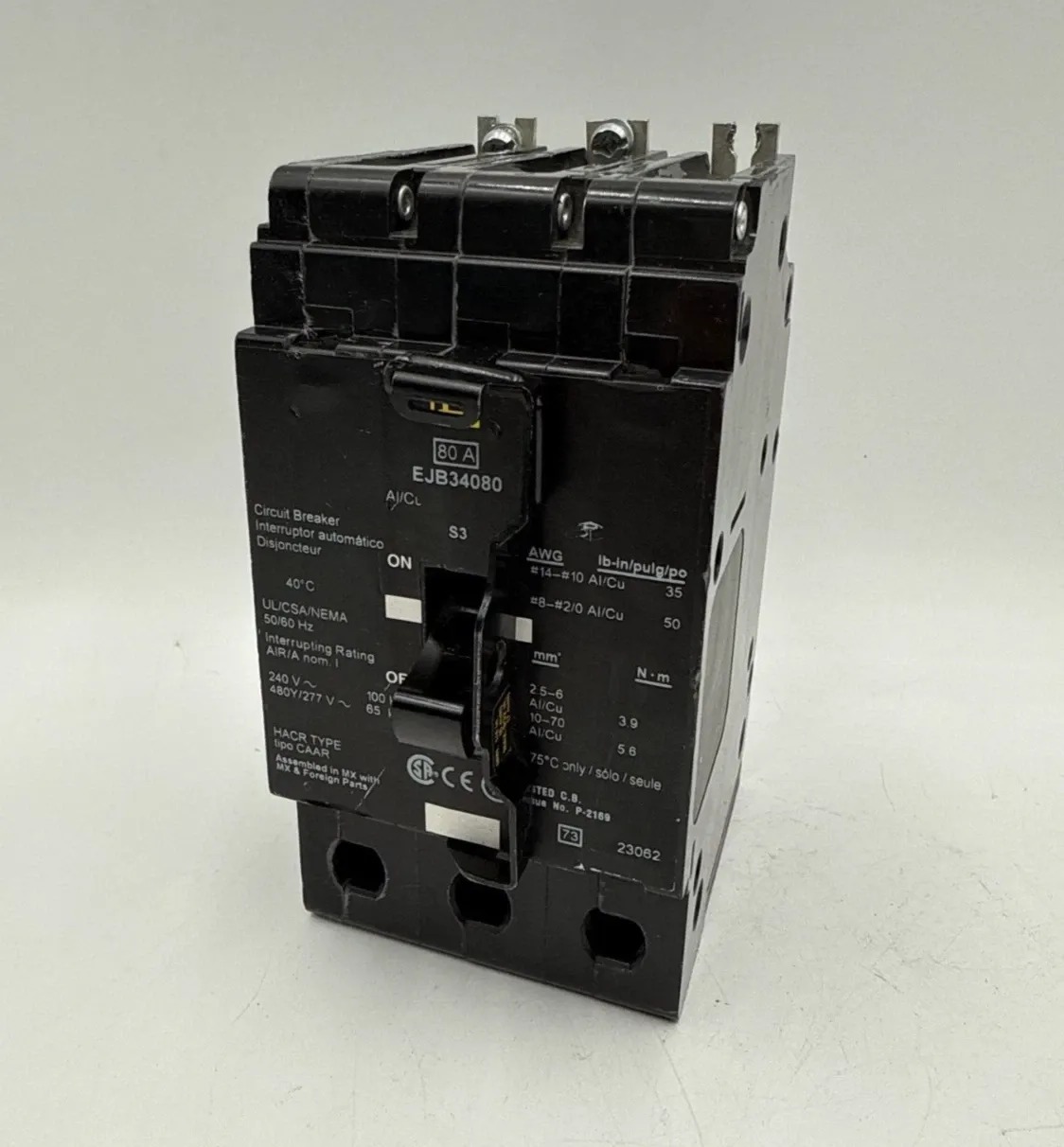 80 Amps, Square D #EJB34080, Circuit Breaker, 3-Pole, 480 Volts, Bolt-On