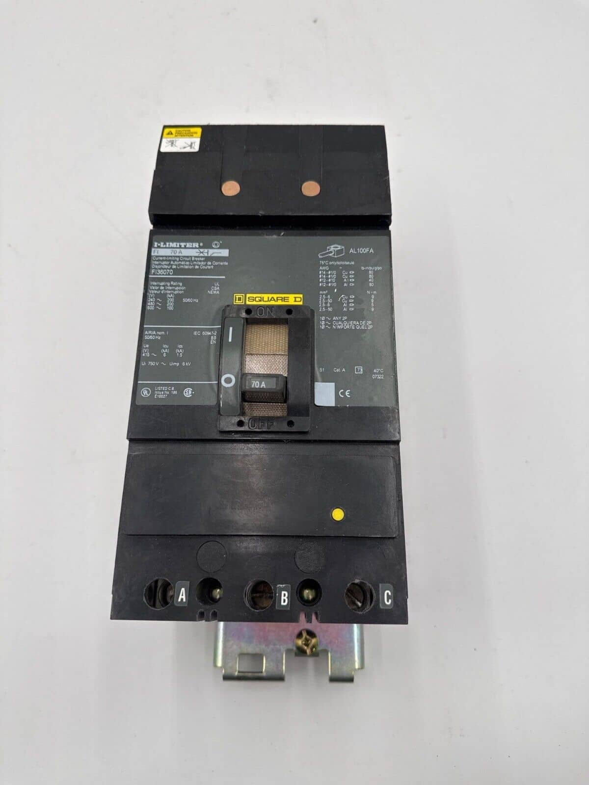 70 Amps, Square D #FI36070, I-Line Circuit Breaker, 3-Pole, 600 Volts