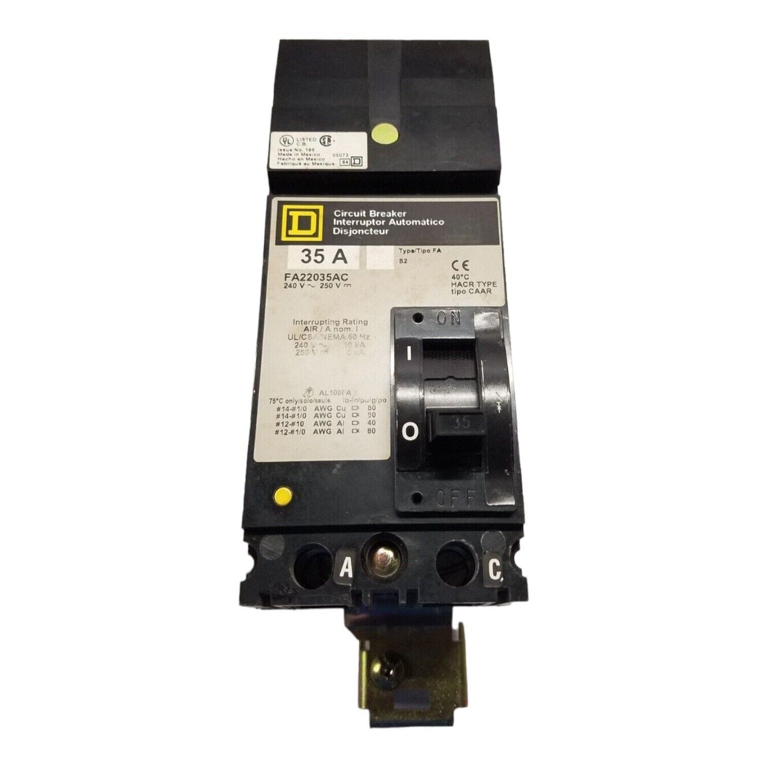 35 Amps, Square D #FA22035AC, I-Line Circuit Breaker, 2-Pole, 240 Volts