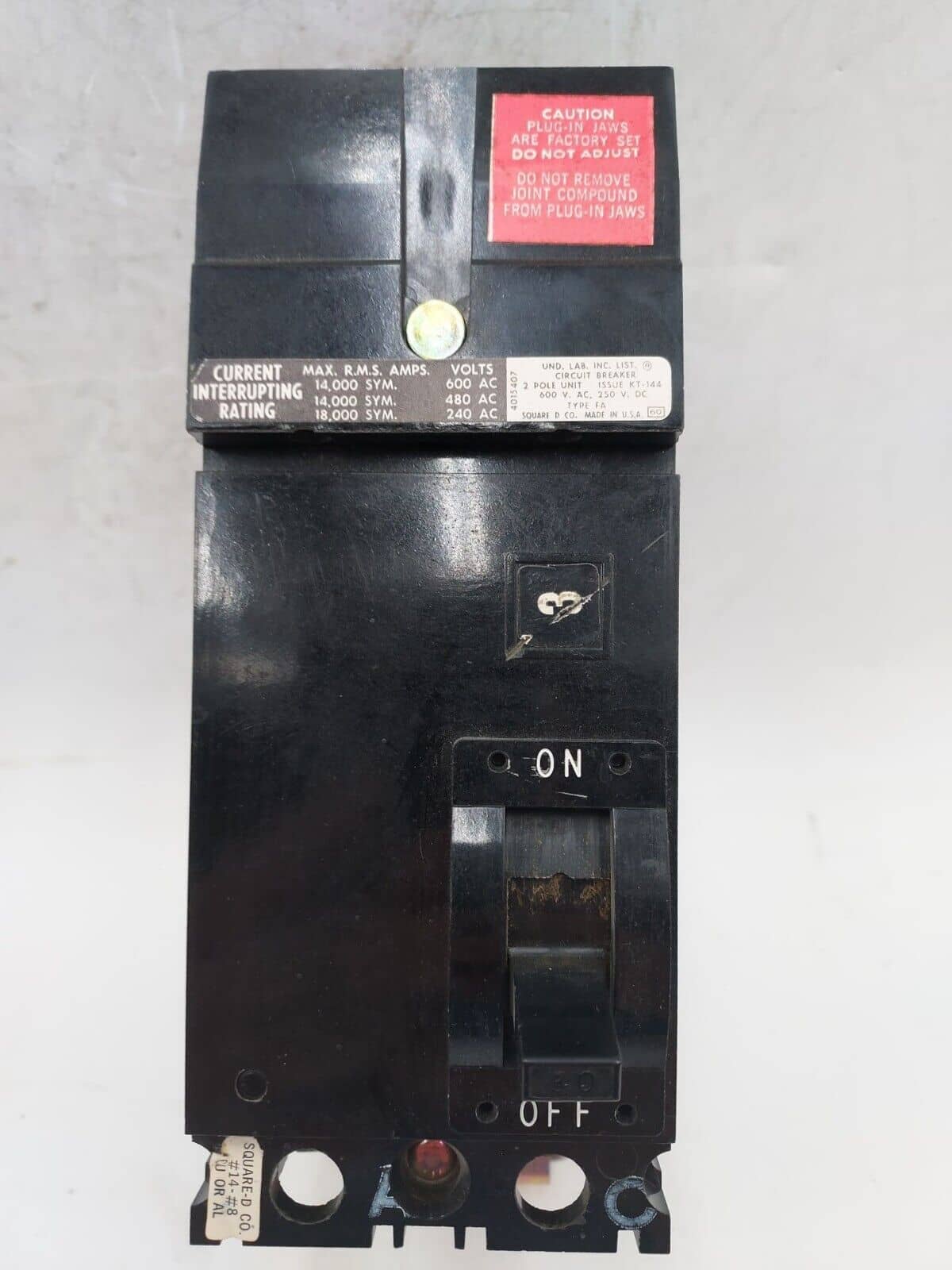 30 Amps, Square D #FA26030AC, I-Line Circuit Breaker, 2-Pole, 600 Volts (2 available)