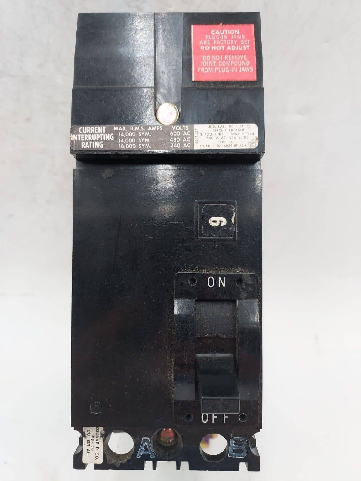 40 Amps, Square D #FA26040AB, I-Line Circuit Breaker, 2-Pole, 600 Volts
