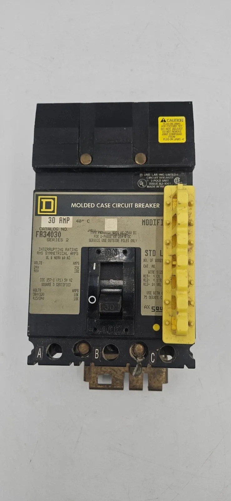 30 Amps, Square D #FA34030, I-Line Circuit Breaker, 3-Pole, 480 Volts (3 available)
