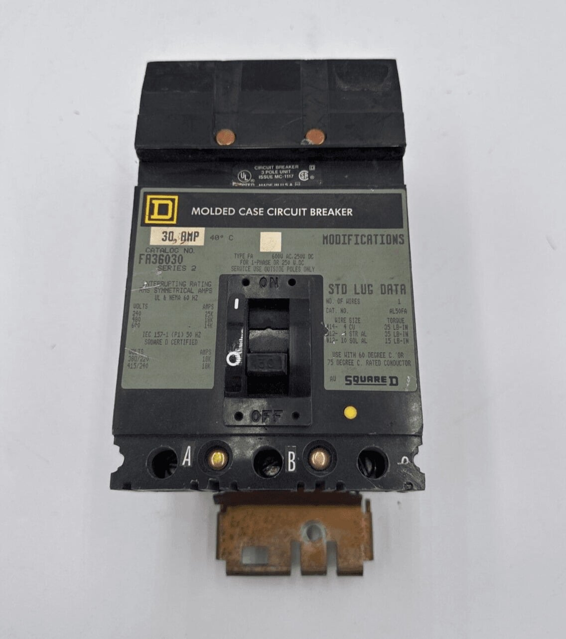 30 Amps, Square D #FA36030, I-Line Circuit Breaker, 3-Pole, 600 Volts (2 available)