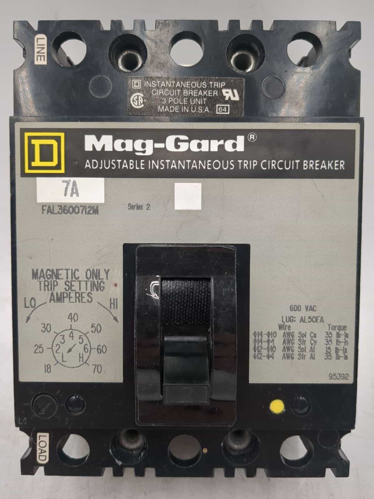 7 Amps, Square D #FAL, Circuit Breaker, 3-Pole, 600 Volts, Bolt-On, NEW